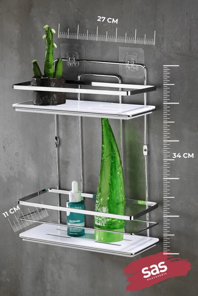 Yapışkanlı Ömür Boyu Paslanmaz Kristal Ayarlanabilir Raf Banyo Düzenleyici Şampuanlık LŞ-02 KB - Resim 3