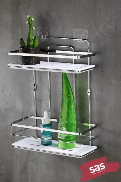 Yapışkanlı Ömür Boyu Paslanmaz Kristal Ayarlanabilir Raf Banyo Düzenleyici Şampuanlık LŞ-02 KB ürün görseli