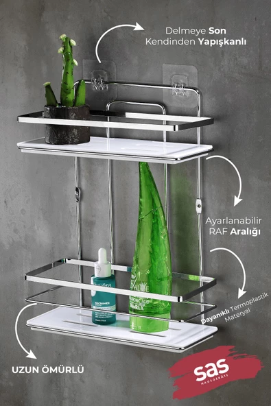 Yapışkanlı Ömür Boyu Paslanmaz Kristal Ayarlanabilir Raf Banyo Düzenleyici Şampuanlık LŞ-02 KB - Resim 2