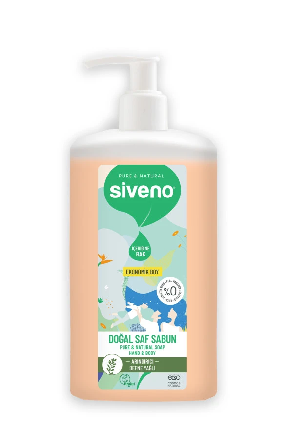 Siveno 100 Doğal Sıvı Kastil Sabun Defne Yağlı Yoğun Nemlendirici Arındırıcı Bitkisel Vegan 1000 ml