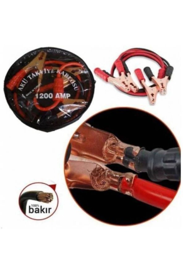 Akü Takviye Şarj Kablosu 1200 Amper Taşıma Çantalı Araç Oto Araba Bakır Aktarma Maşası Kablo 2.3 Mt - 2