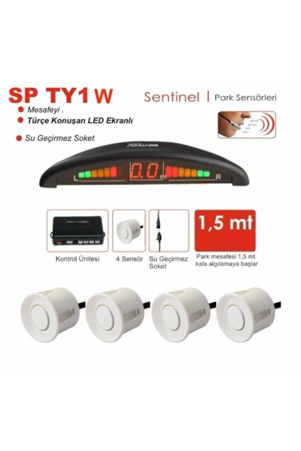 Oto Park Sensörü Led Ekranlı Türkçe Ses Ikazlı Beyaz Renk 22 Mm