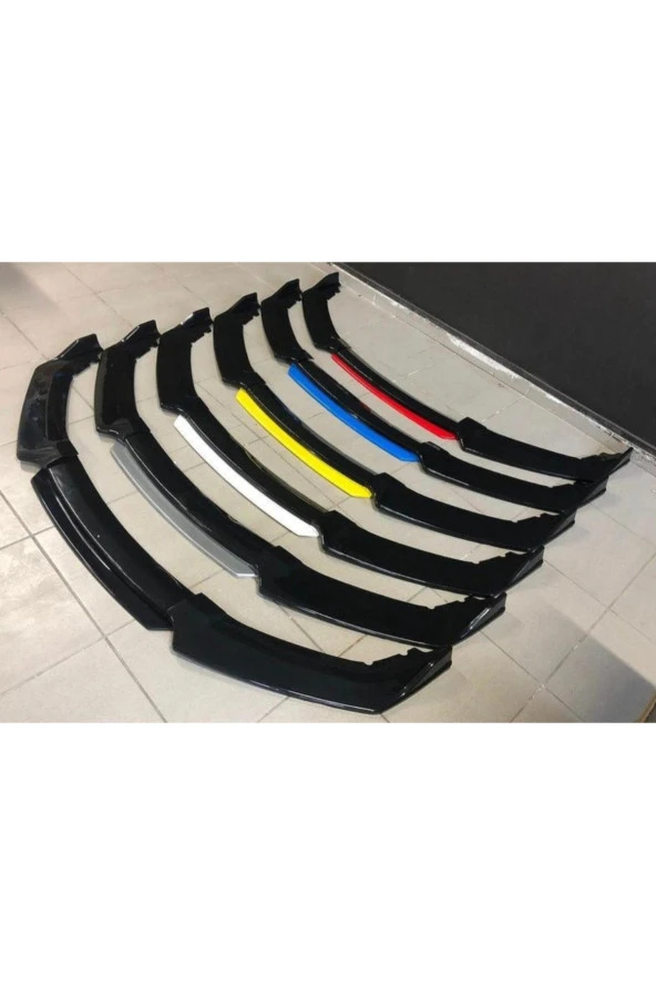 4 Parça Ön Lip Üniversal Ön Tampon Eki Piano Black Kırmızı-Mavi-Sarı-Gri-Beyaz