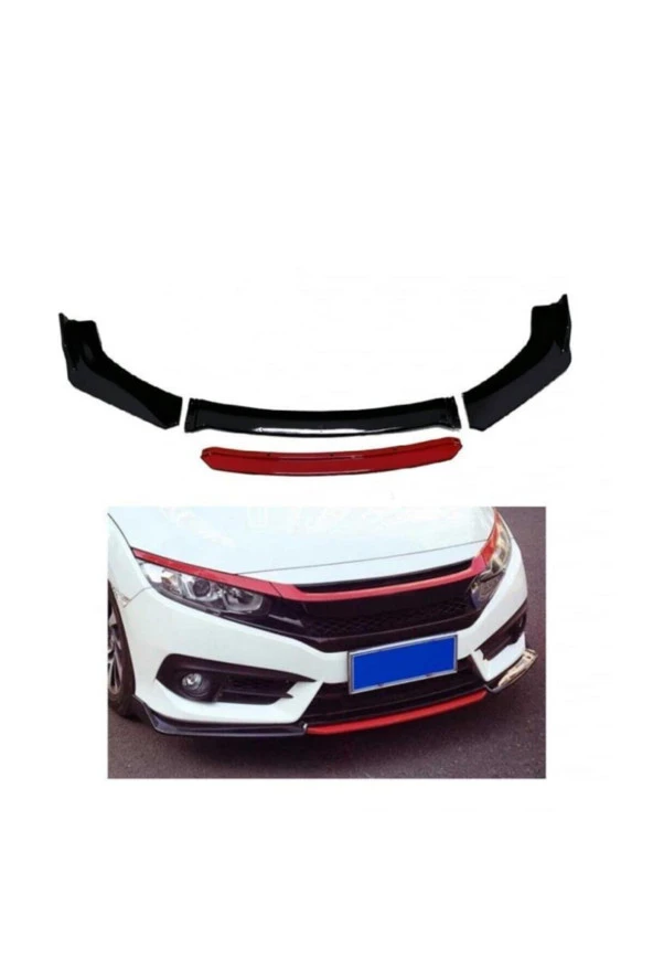Honda Civic Fc5 Makyajlı Kasa 4 Parça Ön Lip Kırmızı