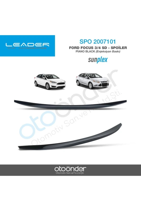 Ford Focus 3-4 Sedan Piano Black Parlak Siyah Bagaj Üstü Spoiler - Resim 2