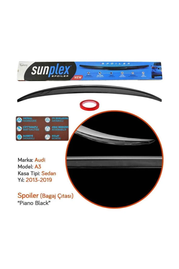 Audi A3 Sedan 2013-2019 Spoiler Bagaj Çıtası Piano Black Spo-2 001 101 - Resim 3