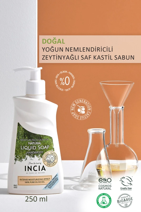 Incıa 100 Doğal Sıvı Kastil Sabunu Yoğun Nemlendirici Zeytinyağlı 10 Bitkisel Değerli Yağ Vegan 250 Ml - 2