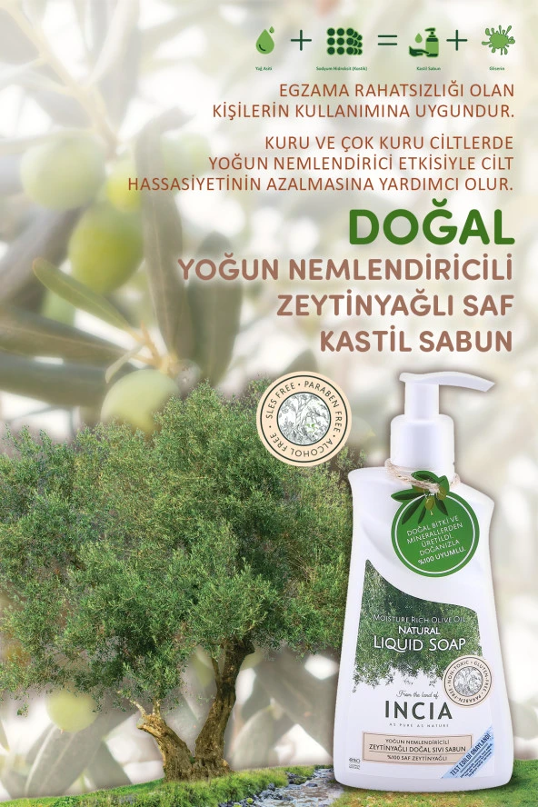 Incıa 100 Doğal Sıvı Kastil Sabunu Yoğun Nemlendirici Zeytinyağlı 10 Bitkisel Değerli Yağ Vegan 250 Ml - 4