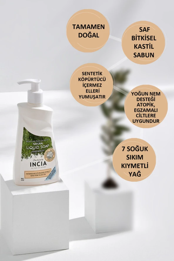 Incıa 100 Doğal Sıvı Kastil Sabunu Yoğun Nemlendirici Zeytinyağlı 10 Bitkisel Değerli Yağ Vegan 250 Ml - 5