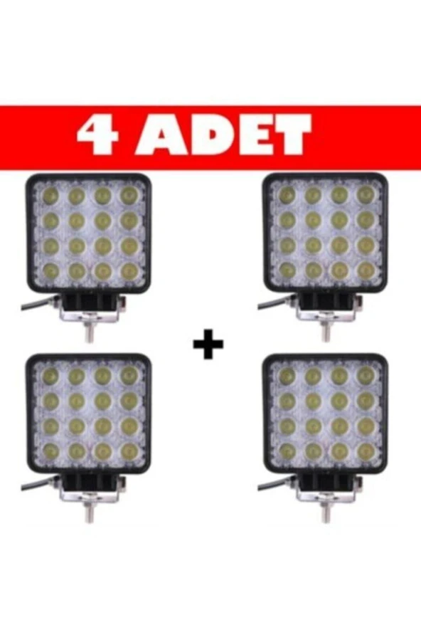 Off Road Sis Farı Sis Lambası 16 Led Kare 4lü Paket Su Geçirmez