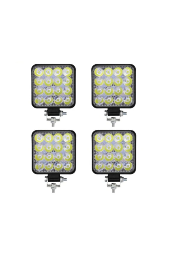 4 Adet 16 Led Kare Çalışma Lambası 110x110mm Off Road Traktör Tekne 16led-110