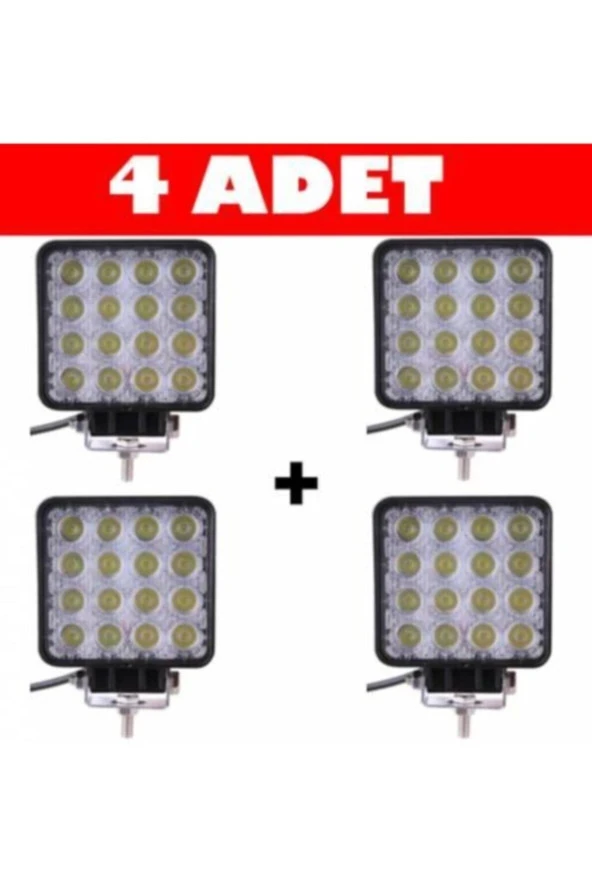Off Road Sis Farı Lambası 16 Ledli Kare 4lü Paket Su Geçrmez Led