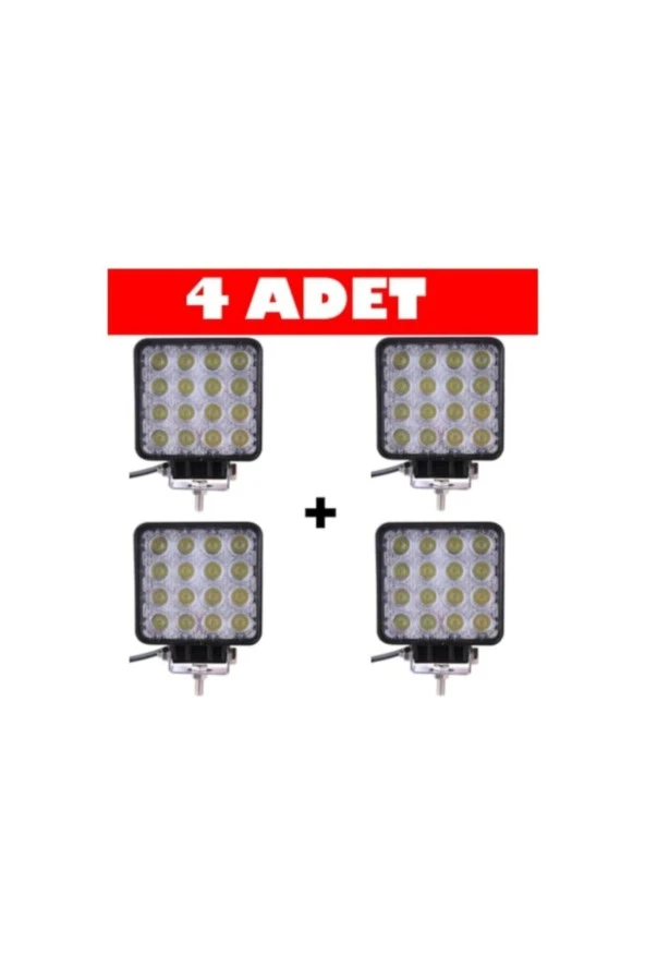 Off Road Beyaz Işık Sis Farı Lambası 16 Led Kare 4 Adet-12-24v 48 Watt 6500k 11 Cm - Resim 2