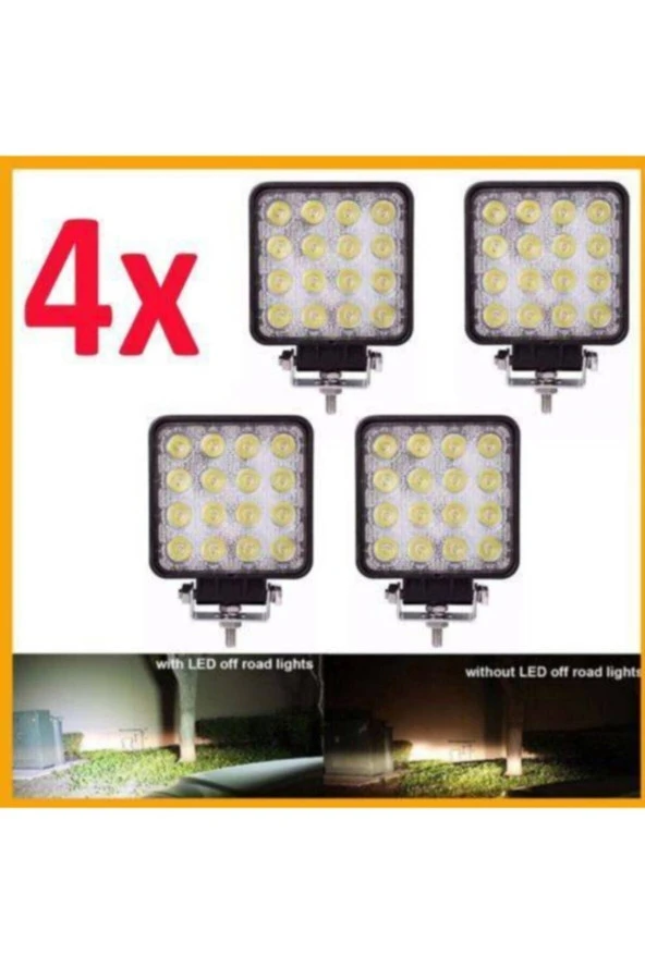 Off Road Sis Farı Lambası 16 Ledli Kare 4lü Paket Su Geçrmez Led - Resim 2