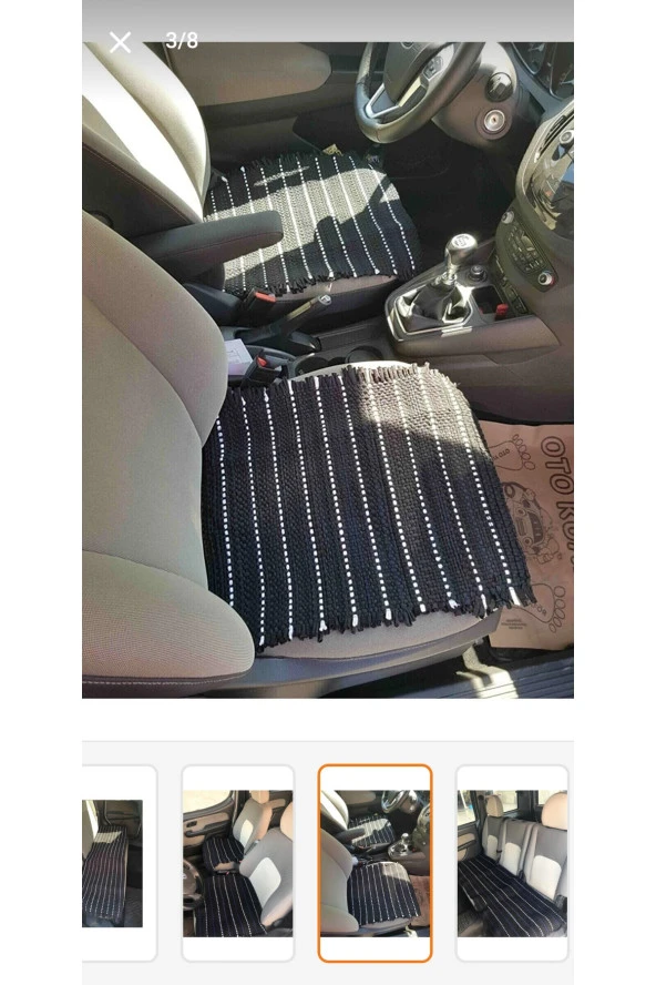 Terletmez Oto Kilim Ön Ve Arka 3lü Serme Set Serme Kilim Siyah Beyaz - 2