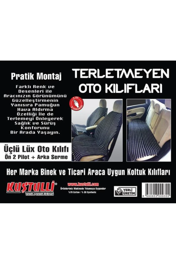 Kustuli 3lü Lux Pilot Oto Kılıfı Siyah/beyaz (arka Koltuk Serme) 18066 - Resim 2