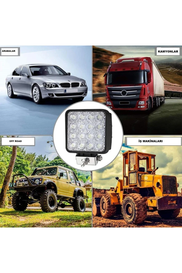 Lwl-s16 Çalışma Lambası 12-24 Volt Kare 16 Ledli 48w Adet
