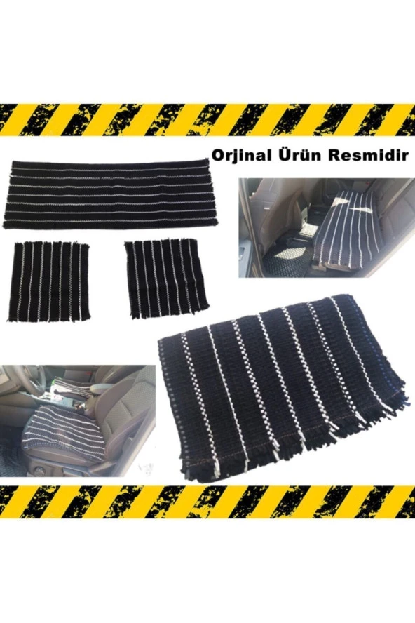 Oto Koltuk Serme Kilim Minder Siyah Beyaz 3 Lü Takım Set ürün görseli