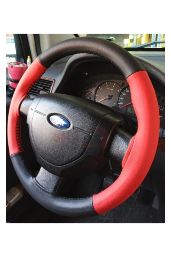 Dikmeli Deri Direksiyon Kılıfı Iki Renkli Kırmızı Siyah Soft Esnek Kokusuz Standart 38cm ürün görseli