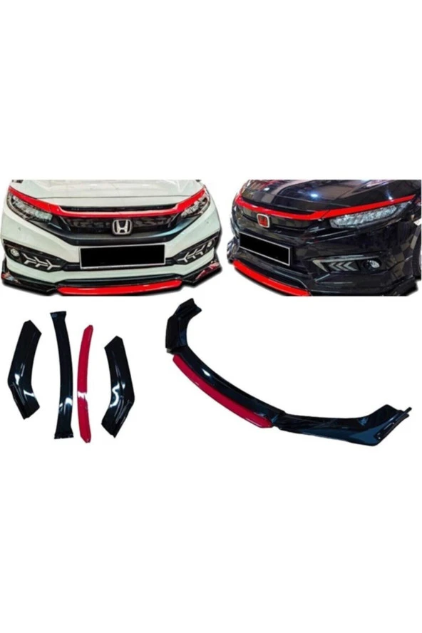 Skoda Fabia Uygun Universal Flaplı 4 Parça Lip Piano Black Kırmızı Dilli ürün görseli