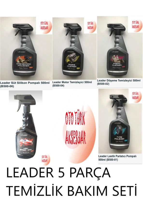 Leader 5 Parça Oto Temizlik Bakım Seti Jant Motor Döşeme Cila ürün görseli 1