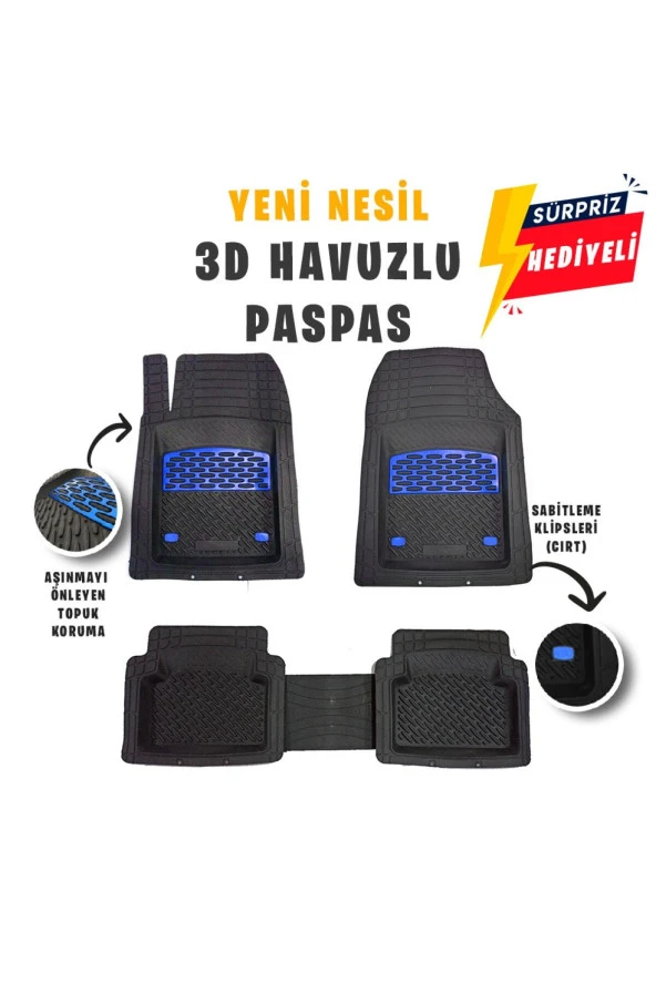 Hyundai Matrix 2007 Model 3d Havuzlu Paspas Mavi Karbon Kaplama