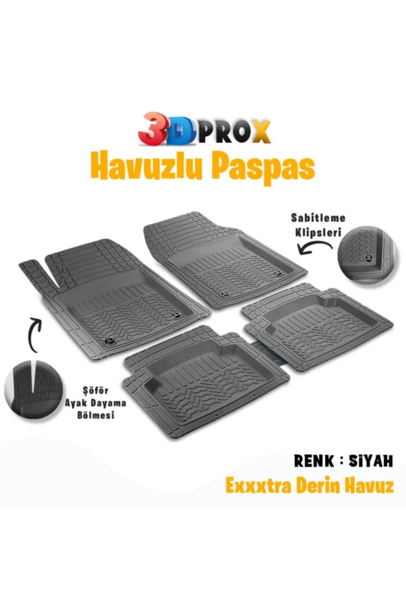 Toyota Corolla 2015 Model Prox 4d Havuzlu Paspas Siyah