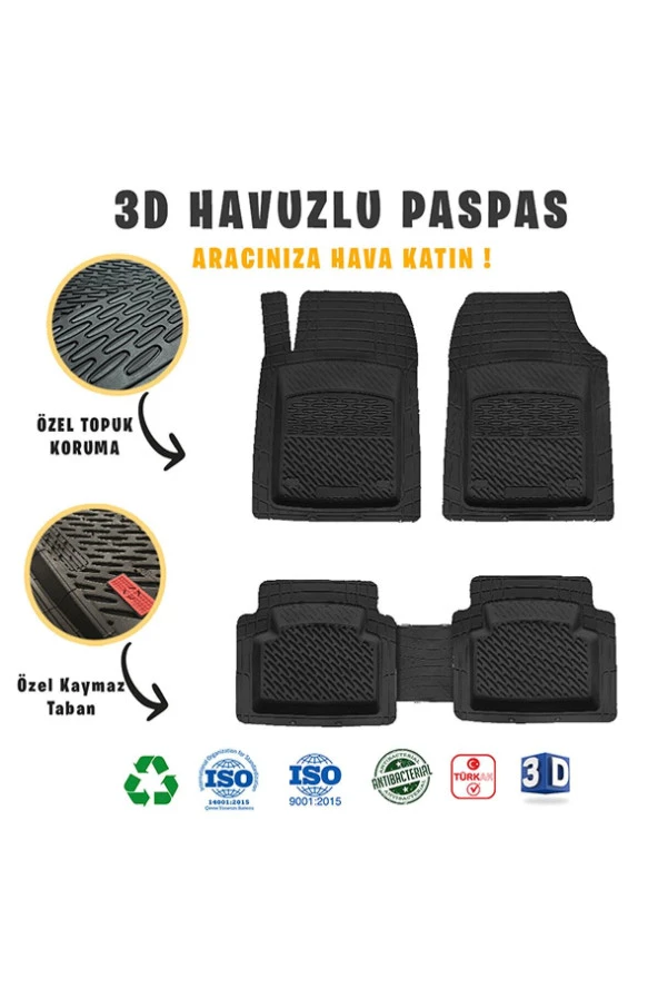 Volkswagen Polo 2015 Model 3d Havuzlu Paspas Siyah ürün görseli 1