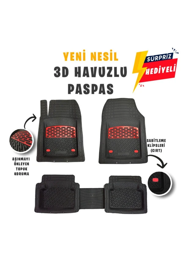 Opel Corsa 2008 Model 3d Havuzlu Paspas Kırmızı Krom Kaplama