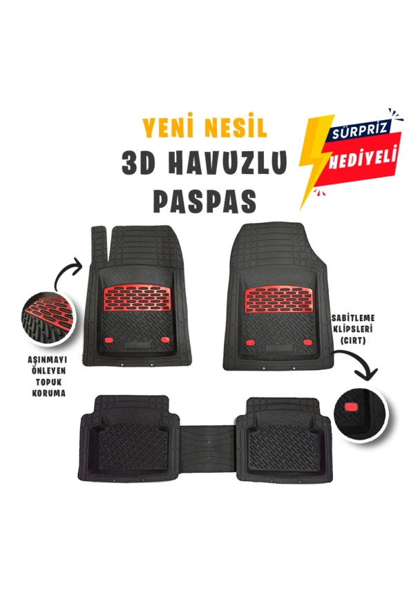 Opel Corsa 2008 Model 3d Havuzlu Paspas Kırmızı Krom Kaplama ürün görseli