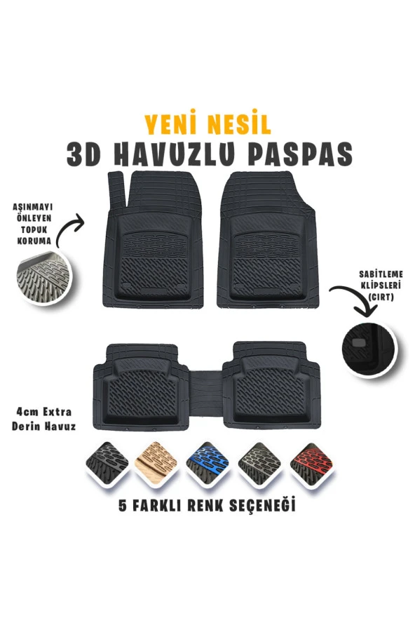 Renault Fluence 2015 Model 3d Havuzlu Paspas Siyah Renk ürün görseli 1