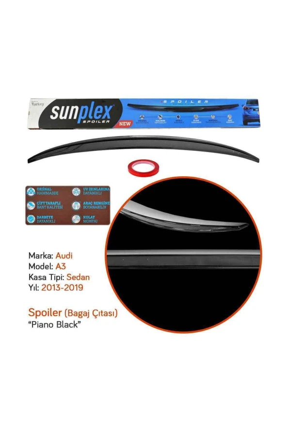 Audi A3 Sedan 2013-2019 Spoiler Bagaj Çıtası Piano Black Spo-2 001 101 - Resim 3