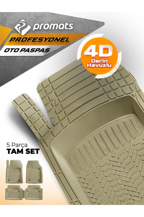 Promats Honda Civic Fd6 2007-2012 Profesyonel Bej Havuzlu 5 Parça Kauçuk Paspas - Resim 2