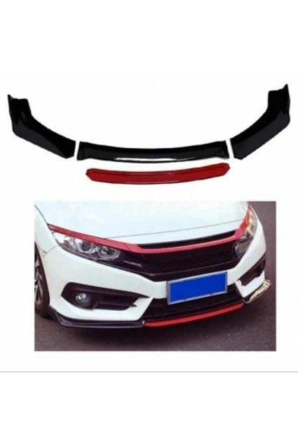 Üniversal Esnek 4 Parça Kırmızı Dilli Lip Piano Black Flaplı Kanatlı Abs Plastik - 2