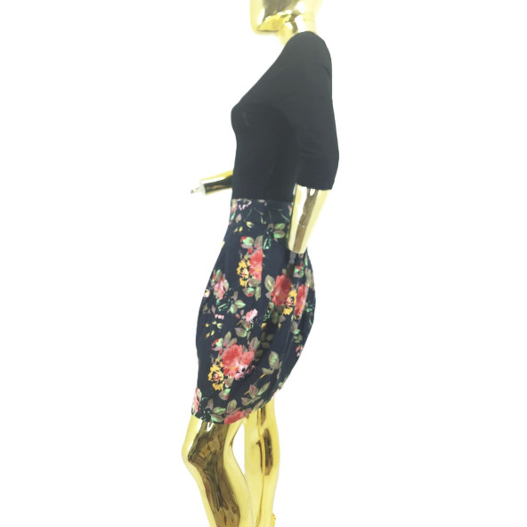 SÜPERNATURAL ÇİÇEK DESENLİ BALON ETEK MODEL  ELBİSE - 3