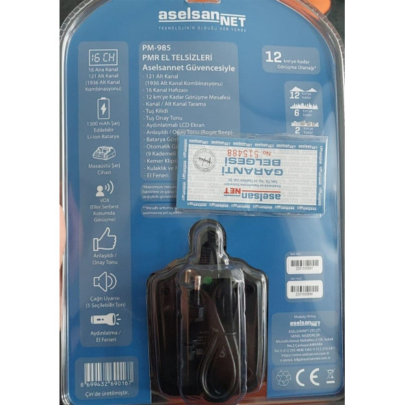 Aselsan PM985 12Km Açık Alan Mesafeli Pmr El Telsizi (2'li Set) - 3