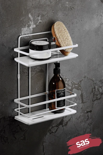 Yapışkanlı Ömür Boyu Paslanmaz Kristal Ayarlanabilir Raf Banyo Düzenleyici Şampuanlık Beyaz - Beyaz ürün görseli