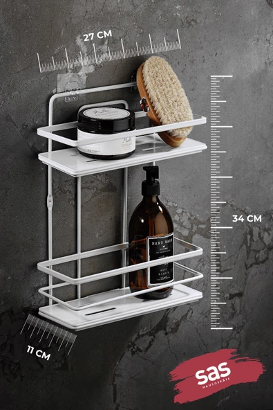 Yapışkanlı Ömür Boyu Paslanmaz Kristal Ayarlanabilir Raf Banyo Düzenleyici Şampuanlık Beyaz - Beyaz - Resim 3