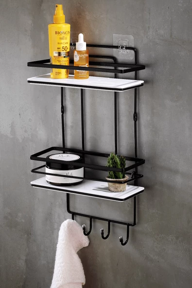 Yapışkanlı Paslanmaz Kristal Ayarlanabilir Raf Banyo Düzenleyici Şampuanlık Siyah - Siyah LŞ-02 SBSK ürün görseli 1