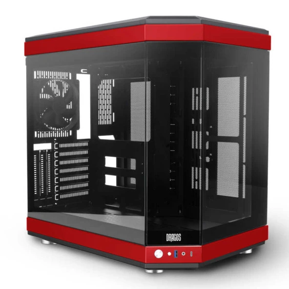 Dragos North 1x Fan USB 3.0 + Type C ATX Mid Tower Panoramik Temperli Cam Gaming Bilgisayar Kasası Kırmızı Siyah