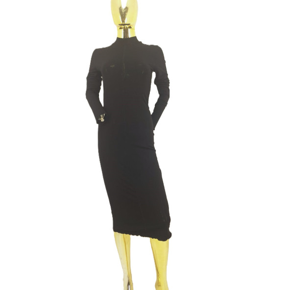 H&M SİYAH STREÇ FIRIFIR DETAYLI ELBİSE