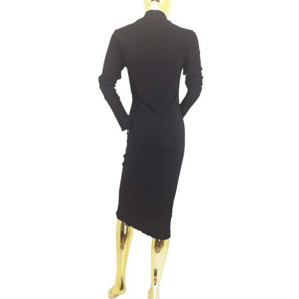 H&M SİYAH STREÇ FIRIFIR DETAYLI ELBİSE - 4