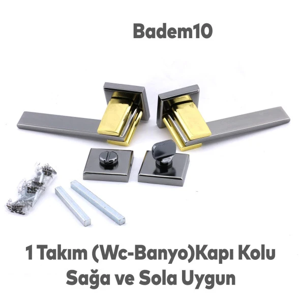 Fulya Lüx Füme Gold Kare Rozetli Wc-Banyo Uyumlu Kapı Kolu Sağa ve Sola Uygun Kapı Kolları 1 Takım - Resim 3