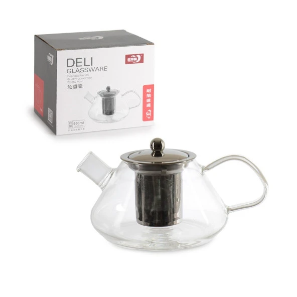 DELI Glassware GPH21 Borosilikat Cam Demlik 1.0 Litre