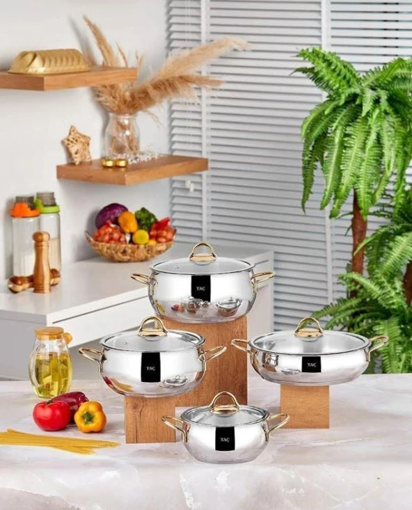 Taç Vitali 8 Parça Çelik Tencere Seti Gold TAC-4760