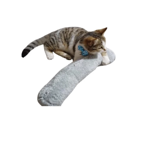 KEDİ OYUNCAĞI SARILMA YASTIĞI UYKU OYUNCAĞI KEDİ OTLU 30 CM PELUŞ  ( 1 ADET ) GRİ - 3