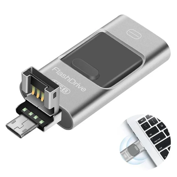 Powermaster PM-16238 8GB OTG Flash Bellek 4IN1 Lightning Type-C USB-A Micro-USB IOS Android PC Uyumlu - Resim 4