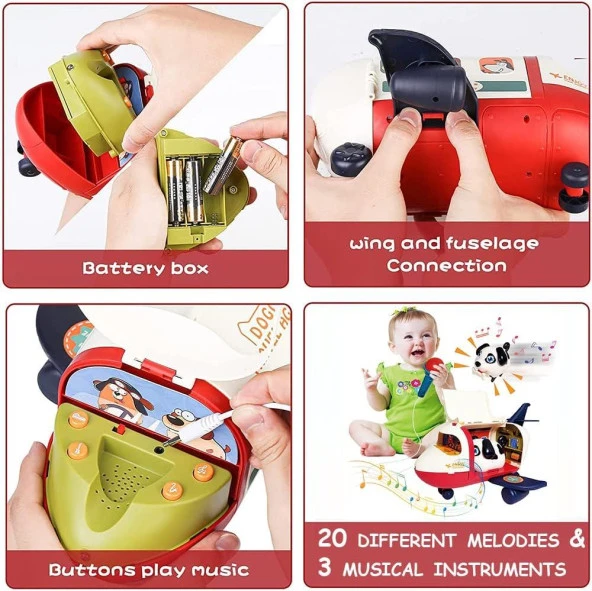 Ses kontrollü, İnteraktif Yürüyen Havlayan Sevimli Köpek , Gerçek Mikrofon ve  Işıklı-Müzikli Uçağı, Aksesuarlarıyla - 5