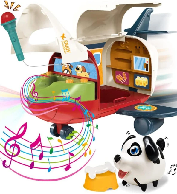 Ses kontrollü, İnteraktif Yürüyen Havlayan Sevimli Köpek , Gerçek Mikrofon ve  Işıklı-Müzikli Uçağı, Aksesuarlarıyla - 6
