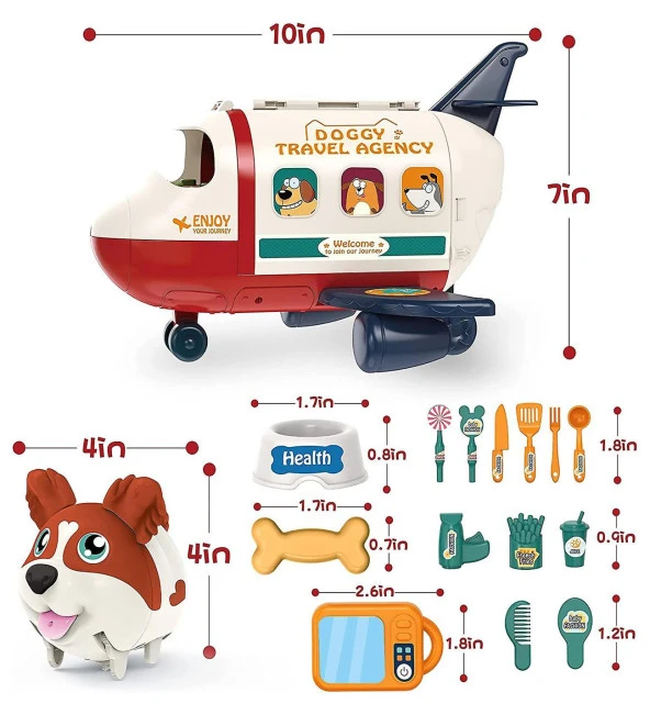 Ses kontrollü, İnteraktif Yürüyen Havlayan Sevimli Köpek , Gerçek Mikrofon ve  Işıklı-Müzikli Uçağı, Aksesuarlarıyla - 7